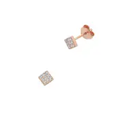 9kt Rose Gold Silver Infused Cubic Zirconia Square Stud Earrings
