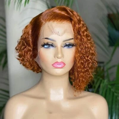 13×4 T Part Lace Front Wigs Human Hair Short Bob Pixie Cut Wigs Orange