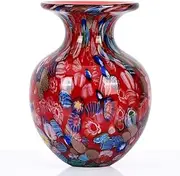 DOVDOV Hand Blown Glass Vase, Colorful Glass Decorative Vase, Round Shape, Red, Contemporary Artistic, Watertight, Perfect for Home Decor, Fresh Flower Vase