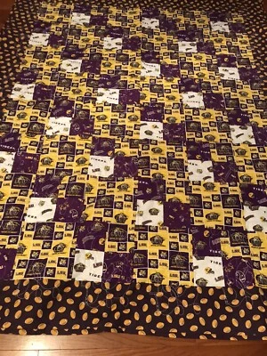 Handmade LSU quilt PURPLE 10 PATCH PICTURES TWIN SIZE 67” by 84” New