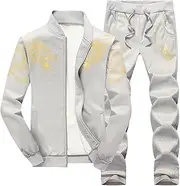 [WFEI] Men's 2 Piece Tracksuit Sweatsuit Jogging Suit Casual Long Sleeve Running Walking Jogging Sportswear Plus Size Jack+ Track Pants,Grey,M
