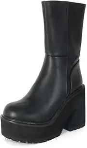 [Goiphrri] Platform Ankle Boots for Women High Heel Round Toe Womens Fashion Work Combat Boots Punk Motorcycle Booties Black Block Heel Party Boots
