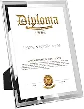 FramePro Picture Frame A4 Glass Diploma Certificate Frame for University Certificates Document Frame Wall Hanging Silver