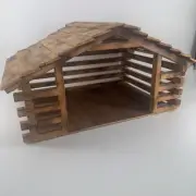 Large Christmas Wood Nativity Manger Stable Decor Handmade Burnt Free Shipping