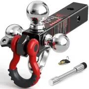 TYT Tri Ball Hitch Trailer Mount With Locks, Tow Hook & Clevis Shackle, Fits ...