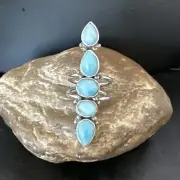 WoMens Blue Larimar Navajo Sterling Silver Ring Size 8.5 15970