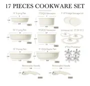 17Piece Pots and Pans Set Nonstick Induction Cookware Set Coated Pearl White