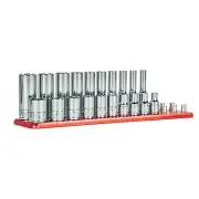 1/4 Drive Shallow and Deep Chrome Sockets Set, 6-Point, 3/16 to 9/16 in, SAE,...