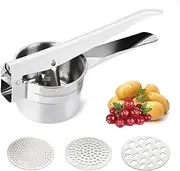 Potato Ricer Stainless Steel Potato Masher, Food Ricer, Fruit and Vegetables Press with 3 Removable and Interchangeable Discs, Manual Masher Ricer Kitchen Tool for Mashed Potatoes