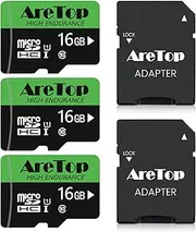 Aretop Micro SD Card 16GB Pack of 3 with 2 Adaptors Memory Card MicroSDHC UHS-I Class 10 U1 A1, Full HD Video Recording Micro SD Memory Card for Camera/Smartphone/Drone/Dash Cam