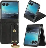 Compatible with Motorola Razr 40 Ultra 5G Case Cover,PU Retro Cell Phone case with Wrist Strap Compatible with Motorola razr+ 5G Case Black
