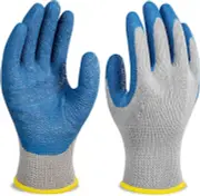 1 Pair Grey Latex Crinkle Coated Work Gloves Non-Slip Palm Breathable Comfortabl