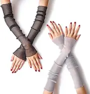 [Teegxddy] 2 Pairs of Tül Fingerless Arm Warmers, Arm Sleeves, UV Protection, Arm Sleeves, Summer for Perfect Party, Outdoor Sports Activities, black, B