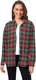[Generic] Polyester Women's Shirt, Classic Plaid Christmas Red Button Down Shirt Jacket for Women with Classic Collar