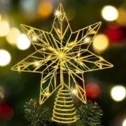 Gold Star Tree Topper - Christmas Tree Star Topper with 30 Warm LED Lights,Un...