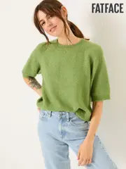 FatFace Zandra Green Textured Knitted T-Shirt (E82262) | $111
