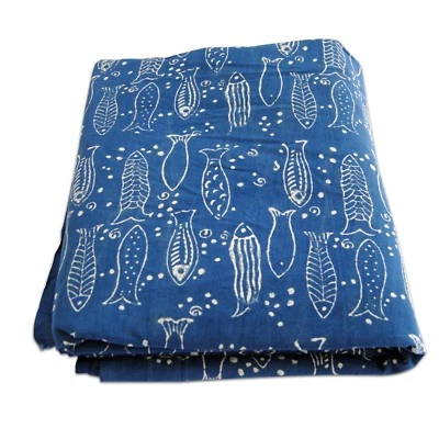 Hand Block Fish Printed Pure Cotton Fabric Dress Sewing Material 10 Yards HDC3