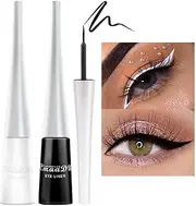 evpct 2Pcs White Black Liquid Eyeliner Set Waterproof White Eye Liners for Women Eyes Wing Eyeliner Stamps Shapes Colored Eyeliner delineador de ojos a prueba de agua contra el agua blanco para ojos