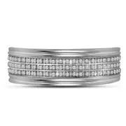 14k White Gold Round Diamond Triple Row Wedding Band 1/4 Cttw