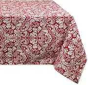 DII 100% Cotton, Machine Washable, Everyday Damask Kitchen Tablecloth for Dinner Parties, Summer & Outdoor Picnics - 60x84 Seats 6 to 8 People, Tango Red
