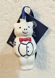 Polish Pottery TEDDY BEAR Christmas Ornament Snowflake, Garland, Robin Pattern