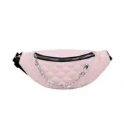 Fashion Lattice Pattern Chain Waist Bag Women PU Leather Solid Color Zipper Fanny Shoulder Chest Belt Pouch