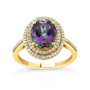 Bevilles Mystic Topaz Ring with 1/4ct of Diamonds in 9kt Yellow Gold