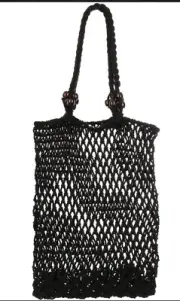 Crochet Fishnet Tote Bags with Wooden Beads and Tassels Beachy Bohemian