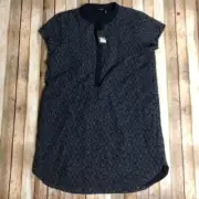 DKNY Womens Shirt Dress XL Navy Polka Dot Mandarin Collar Above The Knee