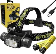 NITECORE HC68 High Performance Dual Beam E-focus Headlamp- 2000 Lumens w/EXTRA NL1835HP Battery Included