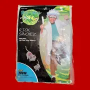 New Rick Marty Sanchez Teen Costume Wig Unibrow Lab Coat Cosplay Halloween