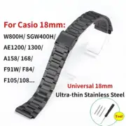 Stainless Steel Ultra-thin Watchband For Casio W800h AE1200 F91W Folding Buckle