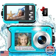 4K Underwater Camera 56MP Autofocus 11FT Waterproof Camera Dual-Screen Selfie