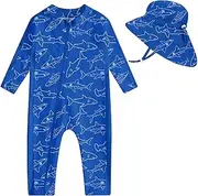 [UNIFACO] Baby Boy Swimsuit UPF 50+ Sun Protection One Piece Zip Bathing Suit with Sun Hat Infant Sunsuit Swimwear