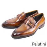 【PELUTINI】扣環造型配飾紳士樂福鞋 棕色(PE28847-BR)