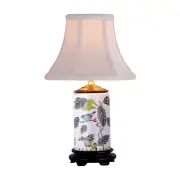 Floral Bird Motif Cylindrical Porcelain Vase Table Lamp 15"