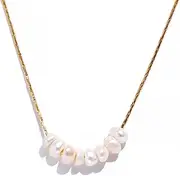 [Saint Raphaël] Pearl Necklace for Women, Gold Freshwater Pearl Dainty Baroque, 18k Gold Plated over Stainless Steel