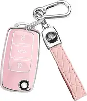 for VW Car Key Fob Cover with Keychain, Soft TPU Car Key Case Shell for Volkswagen Beetle Gti Jetta Passat Tiguan