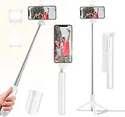Selfie Stick Tripod, 40 in Retractable Tripod for iPhone with Wireless Remote Control & Light, Solidest Cell Phone Tripod Compatible with iPhone/Android (White)