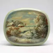 Handpainted "White Winter Landscape" One-of-a-Kind Fedoskino Papier Mache Lacque