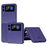 Carbon Fiber Texture Pu Leather + Hard Pc Shell Ultra Thin Slim Protective Phone Case Cover With Kickstand For Samsung Galaxy Z Flip3 5g