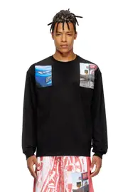 [Diesel] Diesel - Long-sleeve T-shirt with logo photo patches - T-Shirts - Man - Black M Black