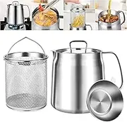 2L Stainless Steel Oil Filter Pot with Deep Fryer Basket - Kitchen Oil Strainer and Storage Container for Cooking Grease