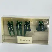Pier 1 Imports Drink Charms Green Frogs Hand Blown Glass Party Barware Whimsical