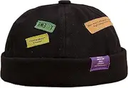 Men's Brimless Hat Unisex Cotton Monogrammed Colourful Patch Embroidered Brimless Hat Landlord Hat Skull Cap Brimless Hat (Color : Black, Size : One Size)