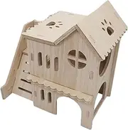 Two Tier Gerbil Hut, Wooden Maze for Climbing Toys, Large Climbing Castle, Animal Castle with Ladder, Multi- Gerbil House, Large Castle