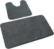 Rururug 2-Piece Bathroom Rug Set, Soft Microfibre Bathroom Mat and Toilet Rug with Cut-Out, Non-Slip Bath Mat, Washable, Grey, 50 x 80 cm + 50 x 40 cm