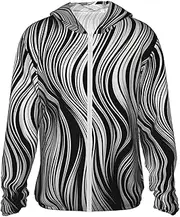 [JHLMN] Upf 50+ Sun Protection Hoodie Jacket Full Zip Long Sleeve Sun Shirt Pattern Black And White Fishing Shirt
