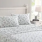 Laura Ashley - Full Sheet Set, Cotton Flannel Bedding, Brushed for Extra Softness & Comfort (Le Fleur Cottage Blue, Full)