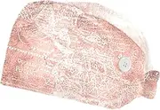 [WOSHJIUK] Working Hat 2 Pack Scrub Caps for Women,Rose Gold Pink map,Tie Back Cap Adjustable Scrub Hat